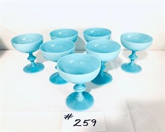Set of 7 Blue glass Champagne/ sherbet glasses 4” t 
$ 70
