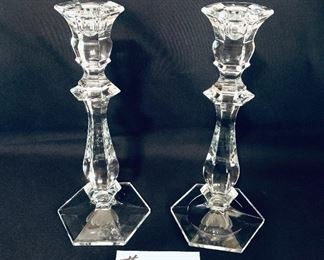 Pair of 10” t crystal candlesticks. 
$ 25