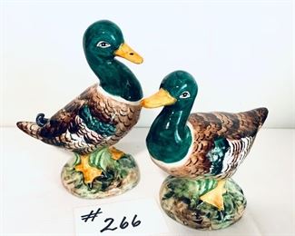 Pair of ceramic mallards from Italy. 
6-7” t  ( hairline crack on the beak) small chip on the tail. 
Pair 40