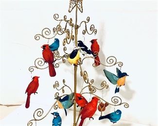 METAL CHRISTMAS TREE AND RESIN BIRDS. 24” t.  15” w    $ 45