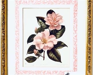 Camellia art by Leslie Greenwood signed 15 1/2 wide by 17 1/2 tall $80