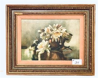 Antique/vintage oil on canvas Magnolia’s (damaged frame see photos) 13 inches wide by 24 1/2 inches tall      $450