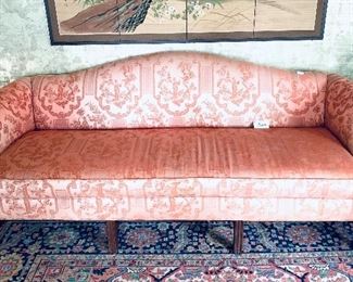 North Hickory furniture Co. vintage camelback sofa with Chippendale legs    90 inches long    $750 
( a little sun fading)