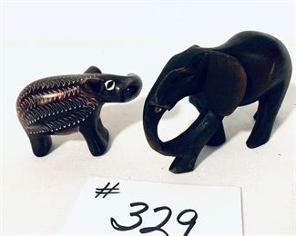 Stone carved hippo and wood carved elephant (3 1/2 to 4 inches wide )  pair $25