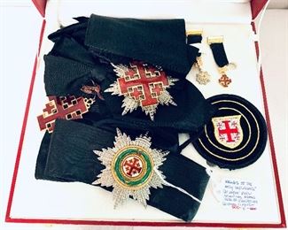# 361 Knights of the Holy Sepulchre $500
3 Large medallions including 
GRAND CROSS OF THE EQUESTRIAN, One patch and two small medals. In box 