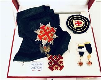 #362- Knights of the Holy Sepulchre 
Large cross, large pin, one patch and 2 medals.  In box. $300