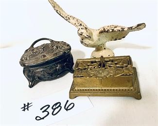 Set of two metal boxes and a metal bird -3.5 to 6 inches wide $39