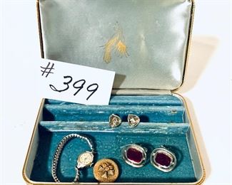Vintage jewelry box with Eldon watch, pin and two pair of cufflinks- lot price $40