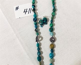 Turquoise necklace and earrings 14 inches long $85