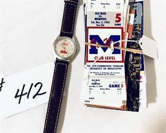 OLE MISS watch and ticket stubs 
Lot $ 49