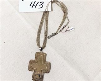 Sterling necklace and cross pendant 14 inches long $55