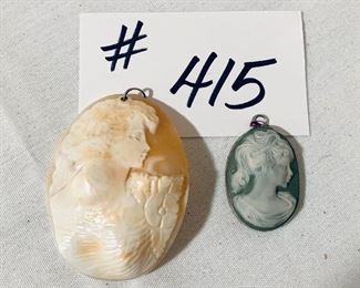 Large shell cameo 3 inches long, bisque cameo one and a half inches long $250 for the pair