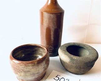 Lots of three pottery pieces two bowls 4–5” inches wide , one small jug 9.5 inches tall by P & J Arnold London
Lot price $45