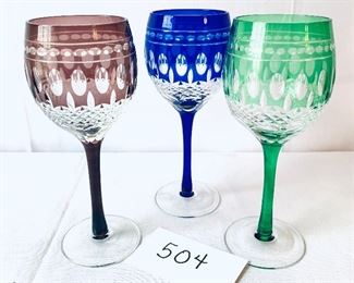 Set of 3 Crystal Bohemian wine goblets -set $89