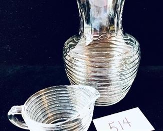 Pair of anchor hocking pieces (decanter and creamer )decanter 8 inches tall -set $40