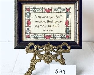 Cross-stitch and stand Cross-stitch 9 inches wide by 7 inches tall set $26
