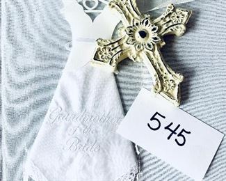Handkerchief and cross 5 inches long      pair $10