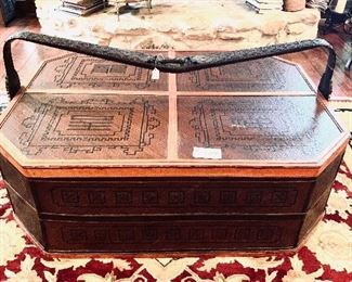 # 429- Large oriental wedding basket/coffee table 46 inches long 36 inches wide 16 inches tall without the handle $450