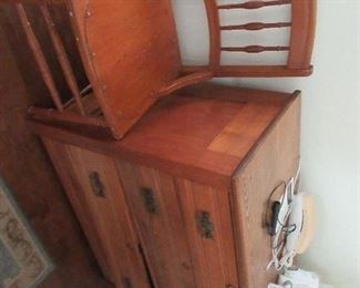 3 drawer chest and a spindle back chair. 