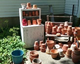 Cupboard is sold. Pots available.  Primitive pot cart is available