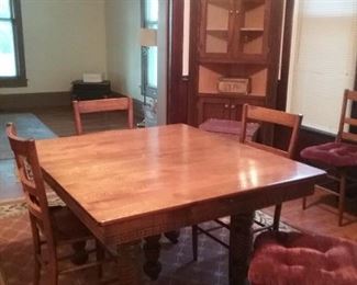 Dining room table & chairs  . 6 chairs 3 leaves  sold as is for $300. Corner cabinet not for sale.