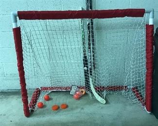 Hockey Net w/Stick, Pucks, Balls. $75