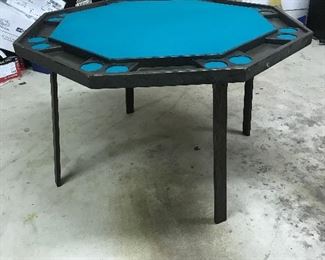 Poker Game Table w/Felt Top.  Octagonal for 8 players   w/accessories, chips, cards Faux Wood  52"  $80