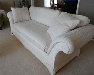 $100 - North Hickory white on white plaid sofa (2 available). Very good used condition. 90" arm to arm, 32" deep, 25" h  (now)