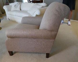 $225 - Crate & Barrel Accent chair (2 available).  Very clean tweedy textured neutral color fabric. 35" w x 36" d (after)