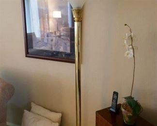 $70 - Brass Torchiere Floor lamp with dimmer floor switch.  69" high (after)