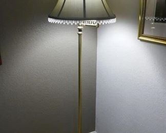 $45 - Brass Swing Arm floor lamp with 3 way switch. Gray shade with faux crystal trim. 59" high (after) 