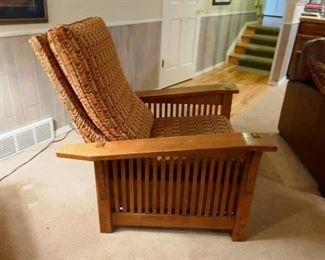 $550 - Authentic Stickley Morris Chair Recliner. Manufactured 1997.  Great condition, fabric needs a little cleaning. 37.5"d x 34" w.   