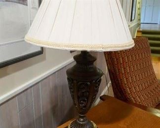 $35 - Resin Table lamp with dark espresso finish and faux marble trim. 3 way bulb.  32" h 