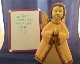 P-LR-5   $10   Toni Torres Wooden Angel Candle Holder