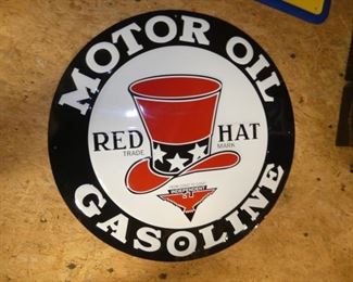 23IN. RED HAT MOTOR OIL SIGN 