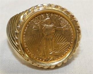 14K GOLD RING W/$5 ST. GAUDENS COIN 