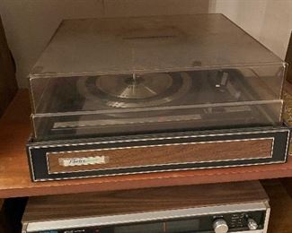 Close up of turntable and stereo