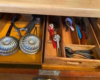 Antique wood flatware drawer trays, vintage/antique utensils