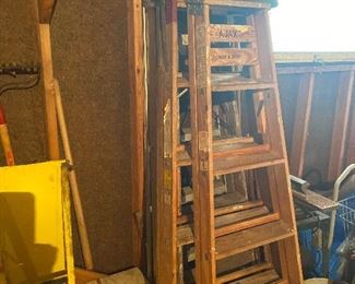Wood ladders, yard tools