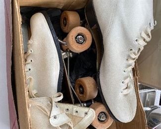 Vintage roller skates with wooden wheels