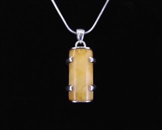 .925 Sterling Silver Yellow Amber Pendant Necklace
