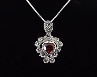 .925 Sterling Silver Ruby Heart Crystal Pendant Necklace
