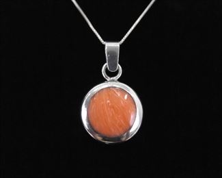 .925 Sterling Silver Inlayed Pink Opalite Pendant Necklace
