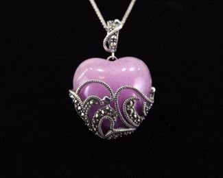 .925 Sterling Silver Art Nouveau Amethyst Heart Pendant Necklace
