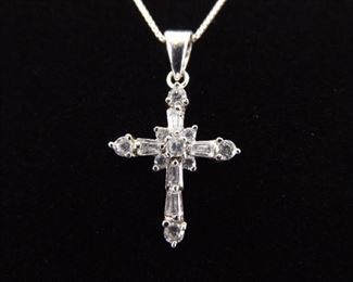 .925 Sterling Silver Crystal Cross Pendant Necklace
