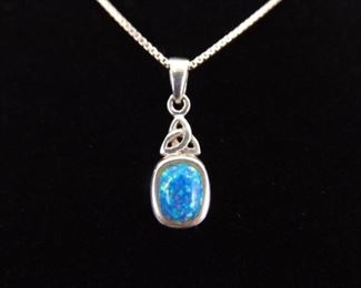 .925 Sterling Silver Opal Cabochon Pendant Necklace
