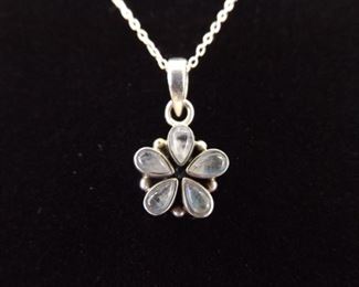 .925 Sterling Silver Moonstone Flower Pendant Necklace
