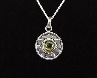 .925 Sterling Silver Peridot Cabochon Pendant Necklace
