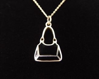 .925 Sterling Silver Inlayed Black Onyx Handbag Pendant Necklace
