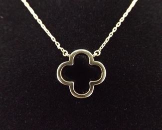 .925 Sterling Silver Inlayed Onyx Alhambra Vermeil Pendant Necklace
